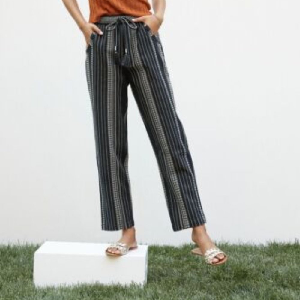 Anthropologie Essential Cotton Weave Drawstring Beach Pants Black & White Size L